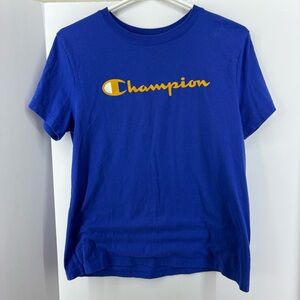 Champion Blue T-Shirt with Yellow and White Design, Women's Size Medium,